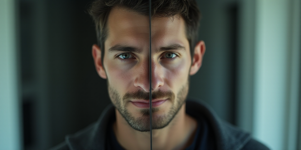 a man and a woman are shown in a split screen image and a man is looking up at the camera, Beta Vuka