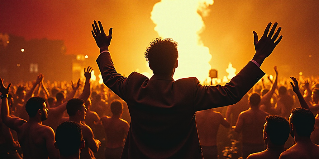 a man in a crowd of people with his hands up in the air and his arms raised up in the air, David Alf
