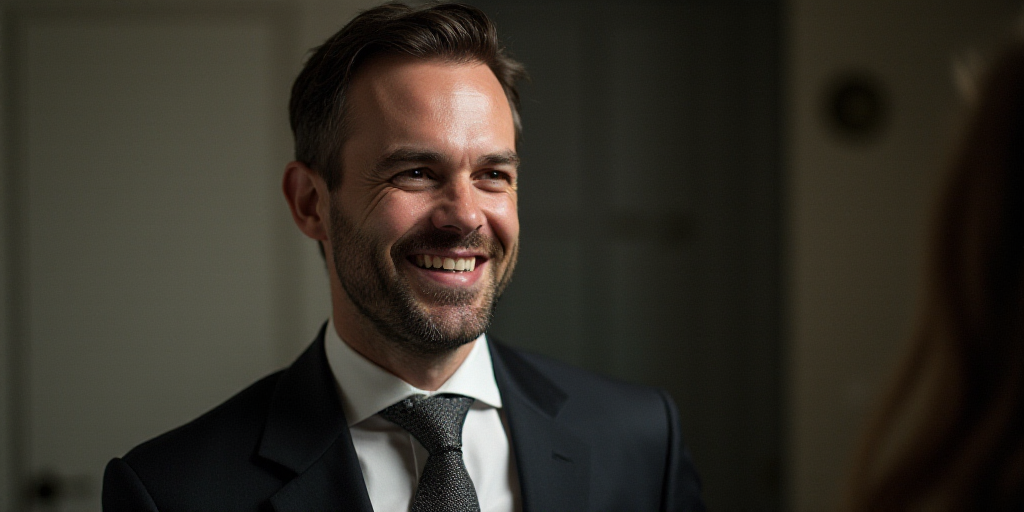 a man in a suit and tie is smiling for a picture with the caption of a business card, Enguerrand Qua