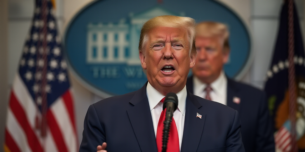 a man in a suit and tie making a speech in front of a white house sign and flags in the background,
