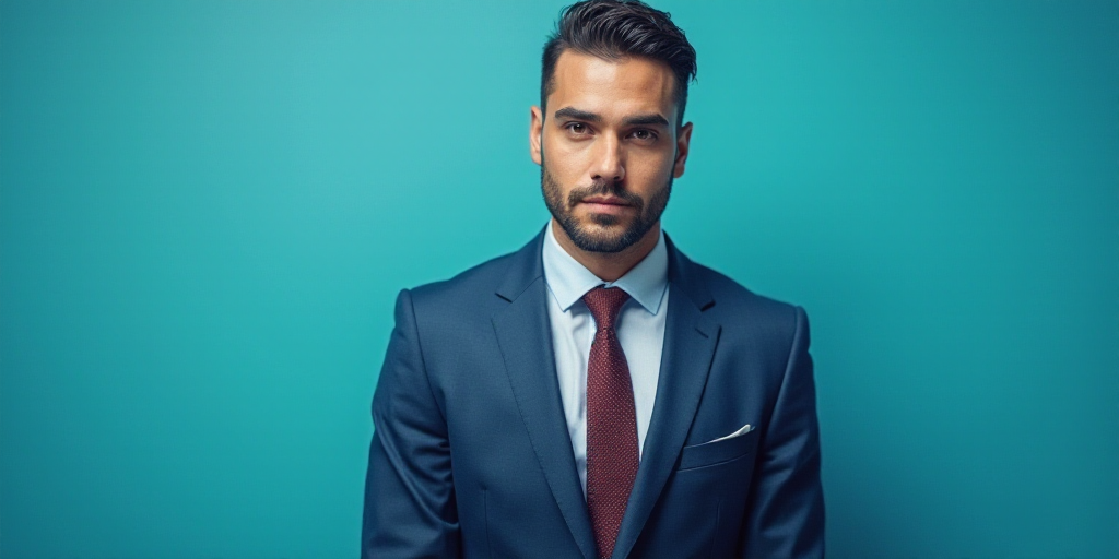 a man in a suit and tie standing in front of a blue background with a caption that reads, louis migu