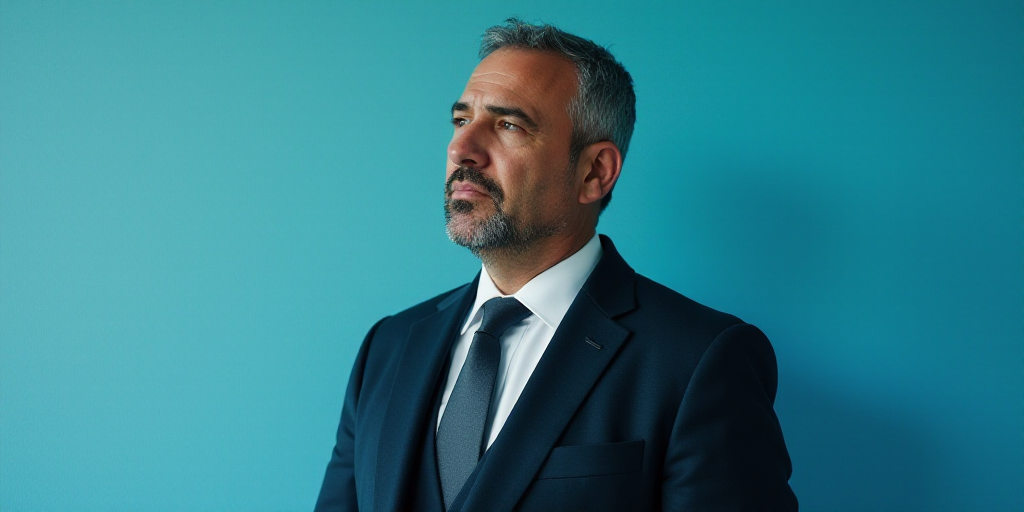 a man in a suit and tie standing in front of a blue background with a caption that reads el paso ros
