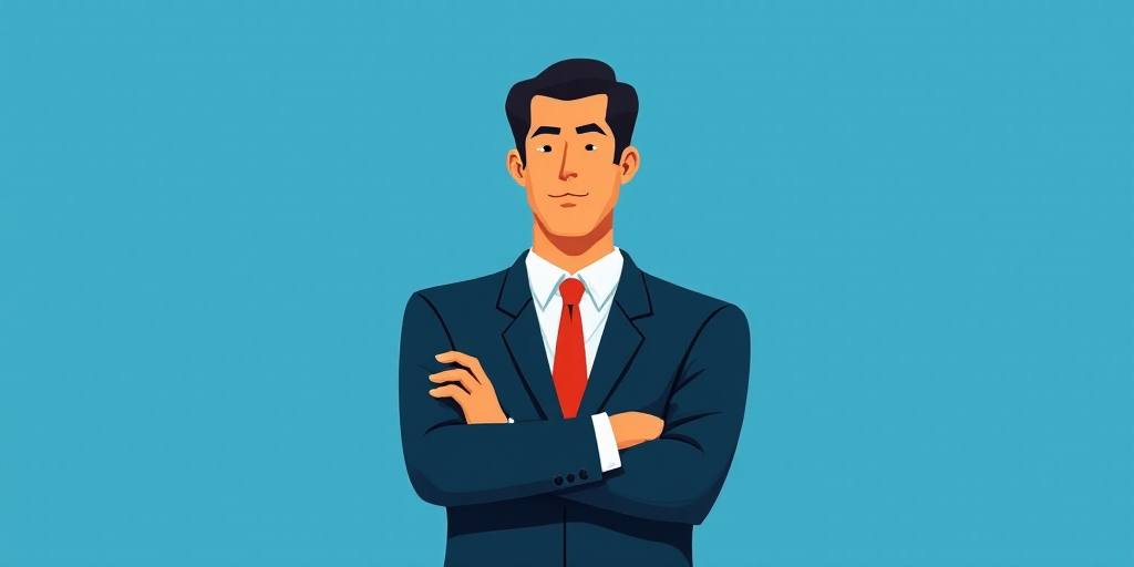 a man in a suit and tie standing with his arms crossed in front of him, with a blue background, Carl