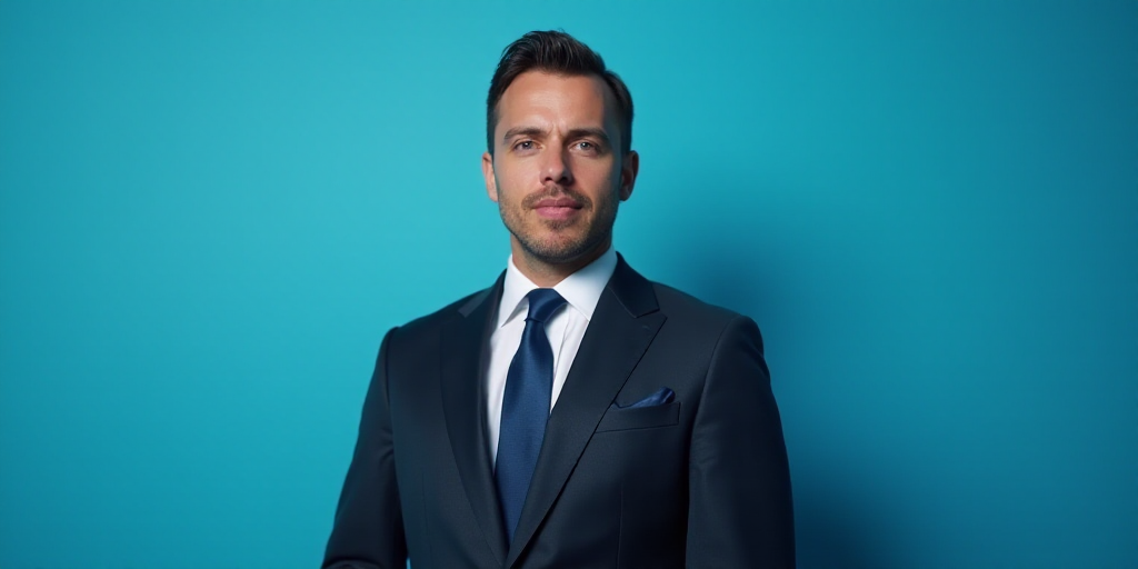 a man in a suit and tie standing in front of a blue background with a caption that reads el paso ros