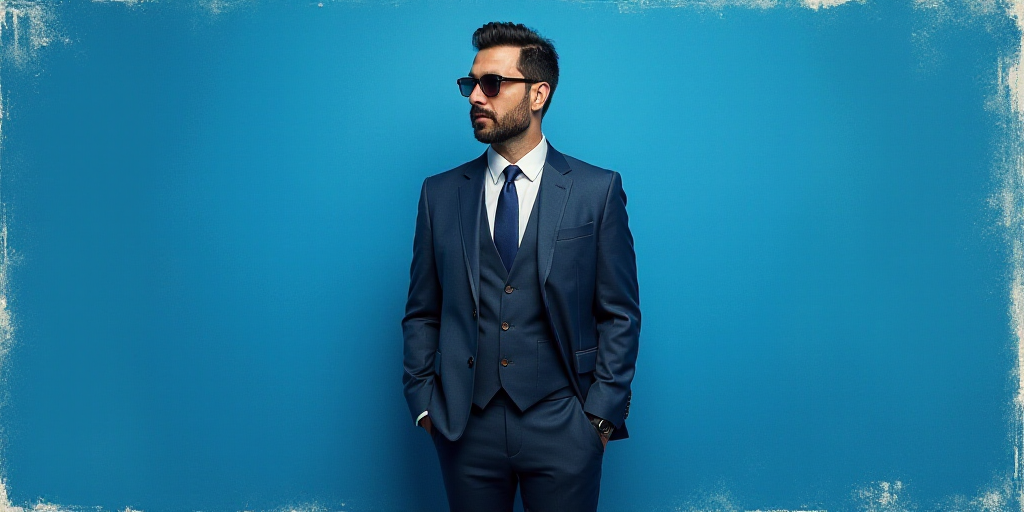 a man in a suit and tie standing in front of a blue background with a caption that reads, louis migu