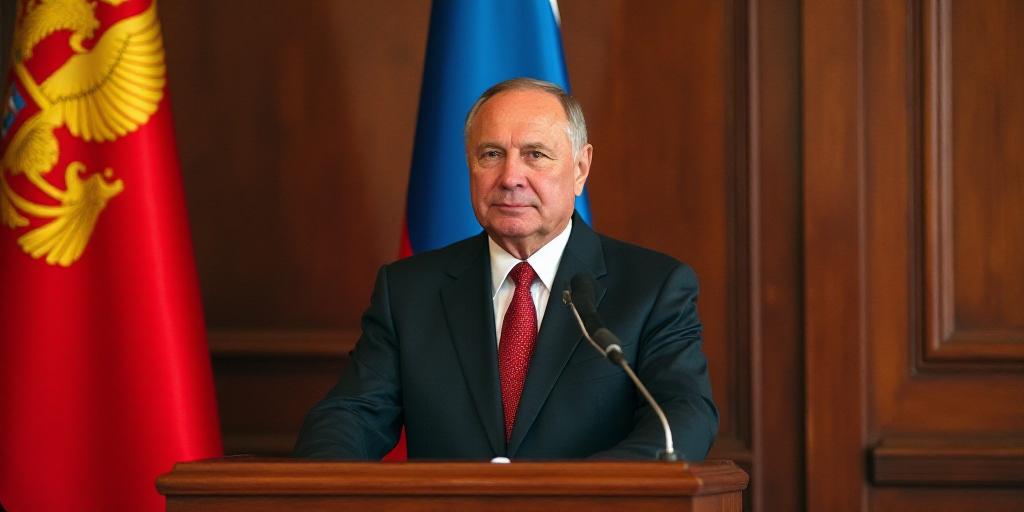 a man in a suit and tie standing at a podium with a flag behind him and a flag behind him, Boris Vla