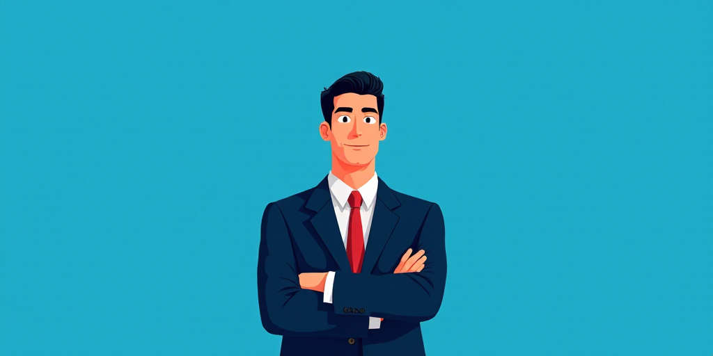 a man in a suit and tie standing with his arms crossed in front of him, with a blue background, Carl