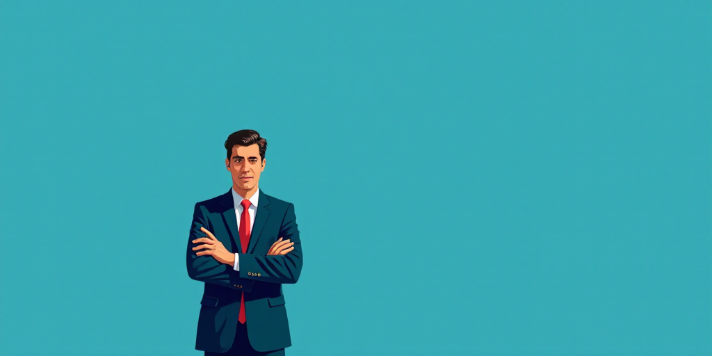 a man in a suit and tie standing with his arms crossed in front of him, with a blue background, Carl