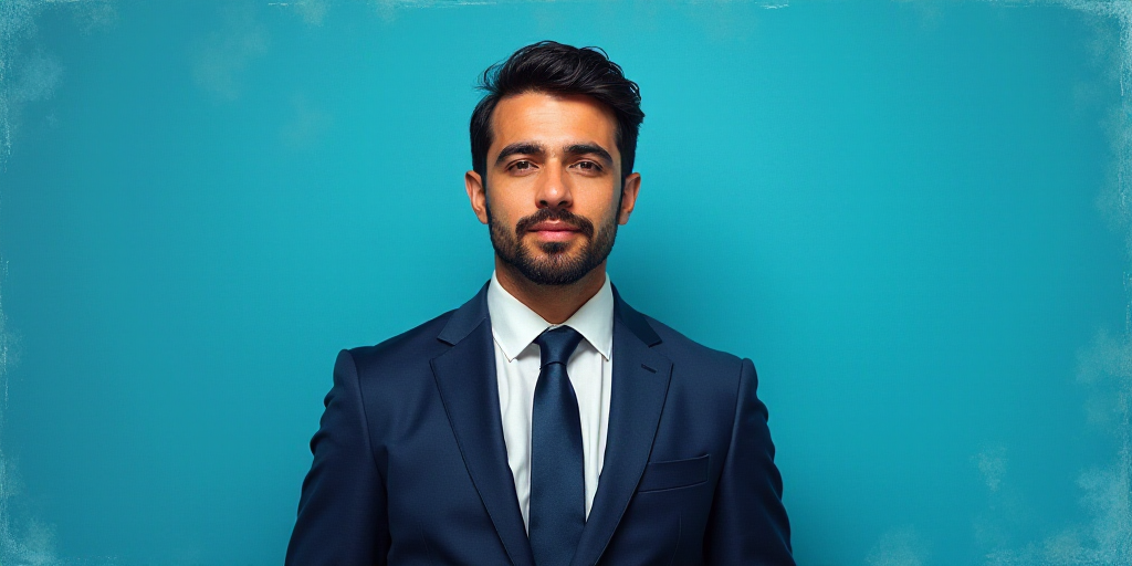 a man in a suit and tie standing in front of a blue background with a caption that reads, louis migu