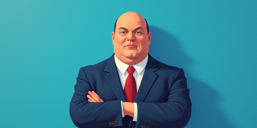 a man in a suit and tie with his arms crossed and his arms crossed, with a blue background, Fernando