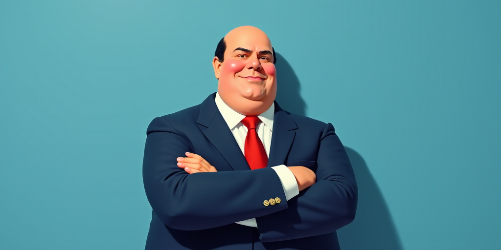 a man in a suit and tie with his arms crossed and his arms crossed, with a blue background, Fernando