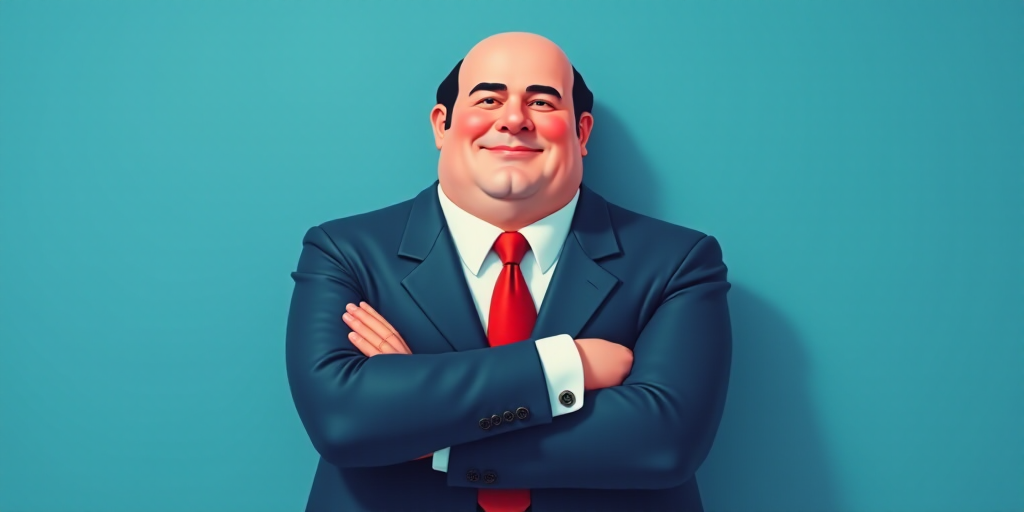 a man in a suit and tie with his arms crossed and his arms crossed, with a blue background, Fernando