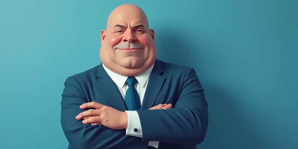 a man in a suit and tie with his arms crossed and his arms crossed, with a blue background, Fernando