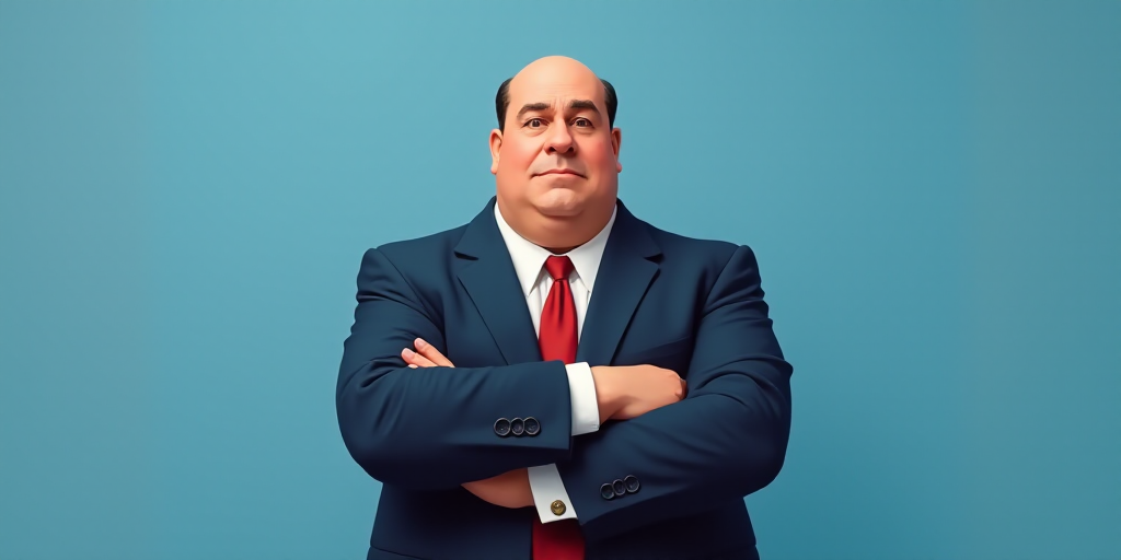 a man in a suit and tie with his arms crossed and his arms crossed, with a blue background, Fernando