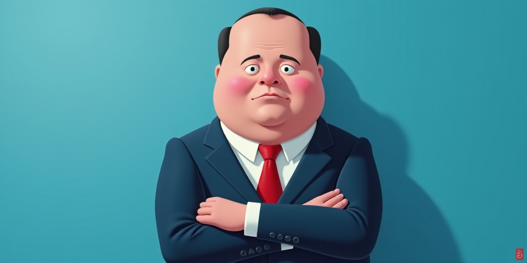 a man in a suit and tie with his arms crossed and his arms crossed, with a blue background, Fernando
