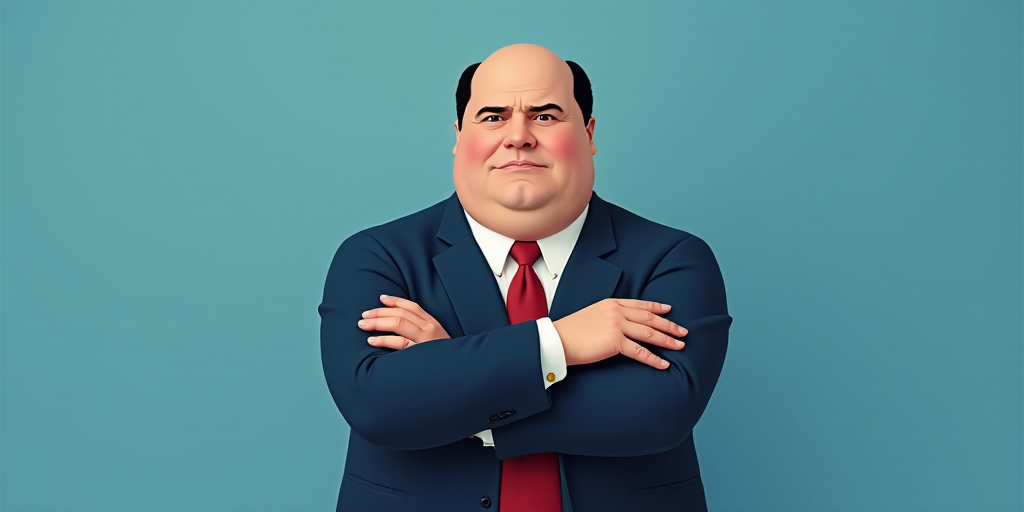 a man in a suit and tie with his arms crossed and his arms crossed, with a blue background, Fernando