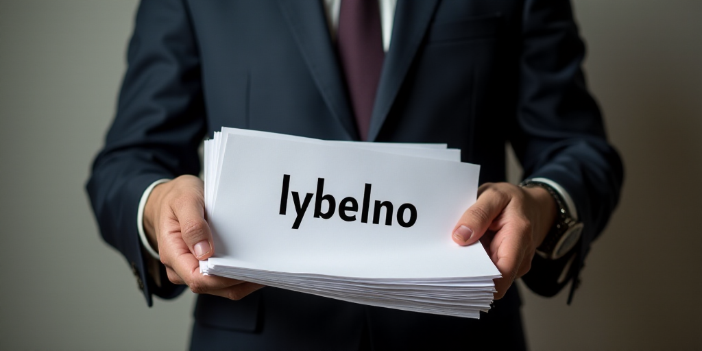 a man in a suit holding a stack of papers with the word lybelno written on it, Carlos Trillo Name, b