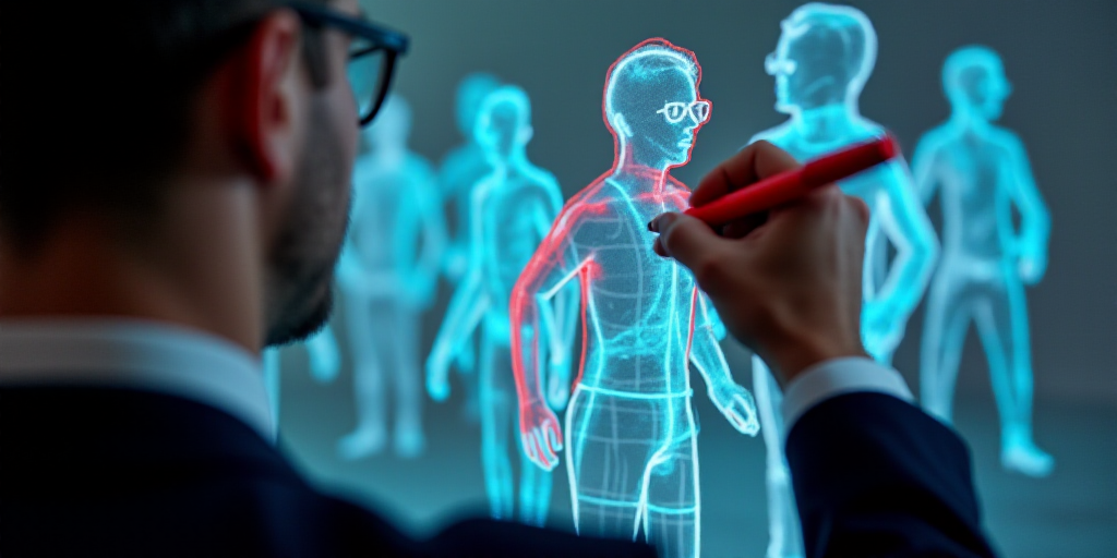 a man in a suit is drawing a group of people on a screen with red marker on it and a red marker in t