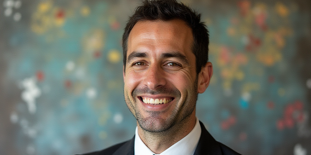 a man in a tie is smiling for the camera with a caption in spanish above him that reads, enrique cam