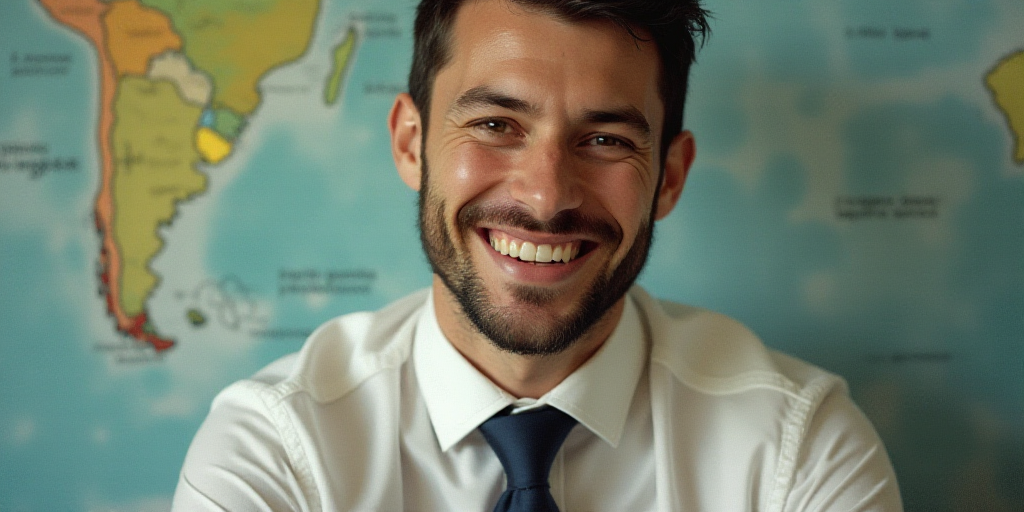 a man in a tie is smiling for the camera with a caption in spanish above him that reads, enrique cam