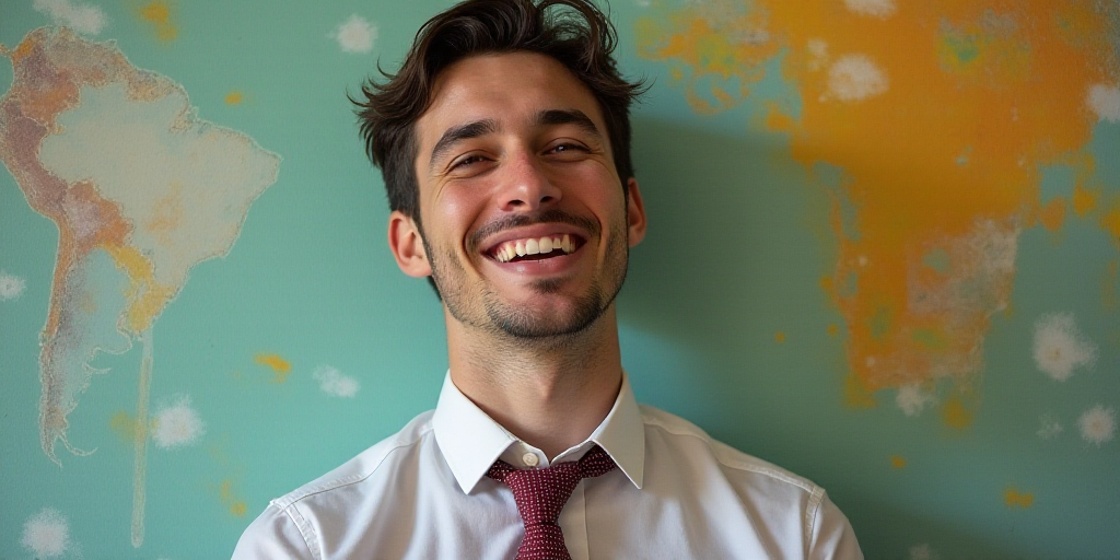 a man in a tie is smiling for the camera with a caption in spanish above him that reads, enrique cam