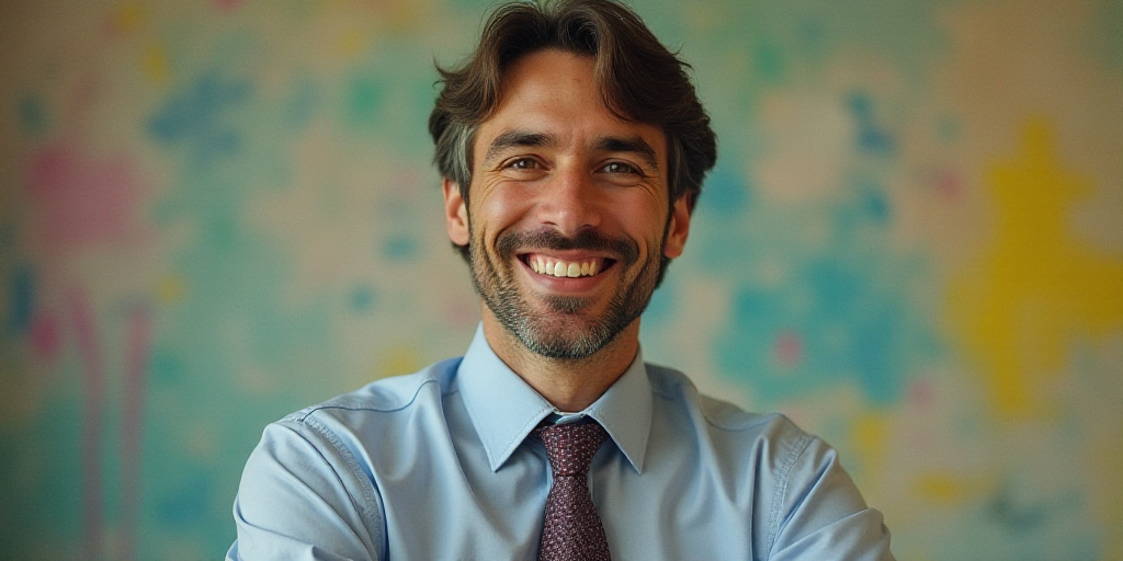 a man in a tie is smiling for the camera with a caption in spanish above him that reads, enrique cam