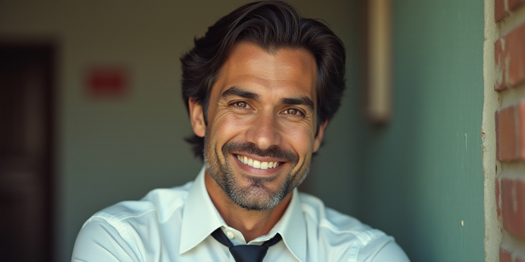 a man in a tie is smiling for the camera with a caption in spanish above him that reads, enrique cam