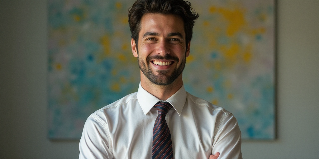 a man in a tie is smiling for the camera with a caption in spanish above him that reads, enrique cam