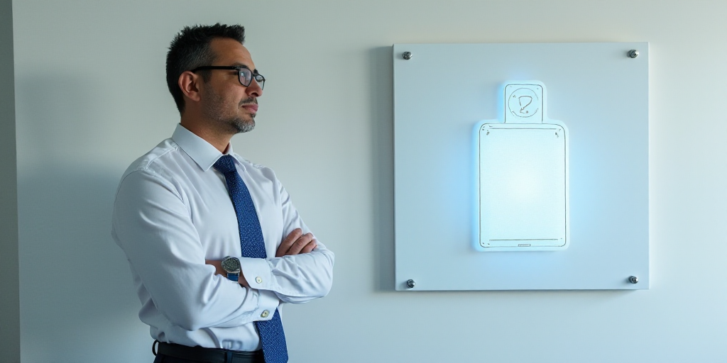 a man in a white shirt and a blue tie and a white wall and a sign with a logo, Carlos Francisco Chan