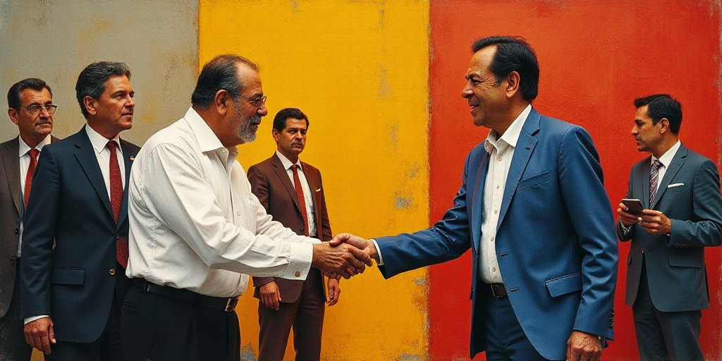 a man shaking another mans hand at a meeting with other people in the background and a man in a whit