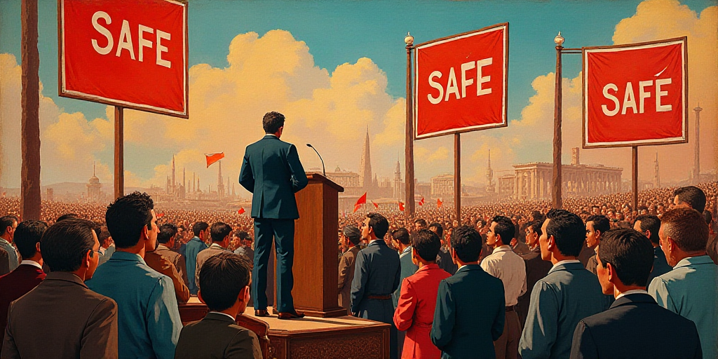 a man standing at a podium in front of a crowd of people in front of a sign that says safe sabilhabi
