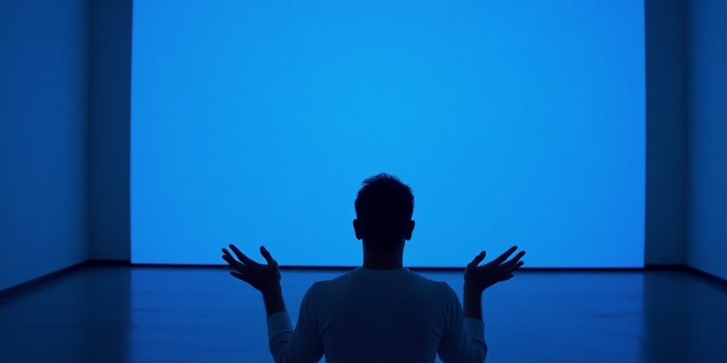 a man standing in front of a blue screen with his hands folded out and a surprised look on his face,