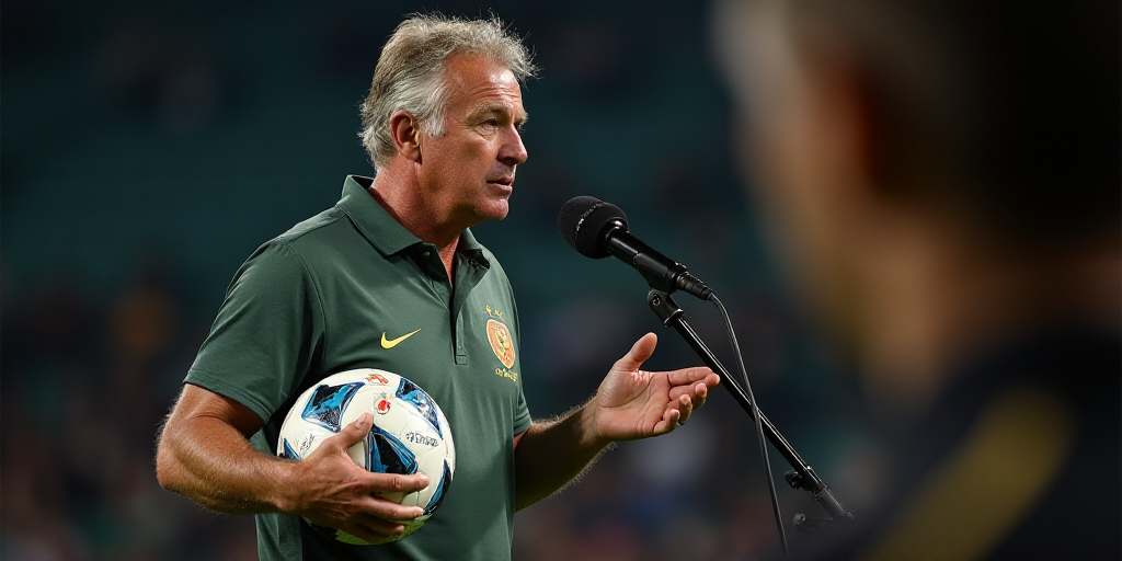 a man standing in front of a microphone holding a soccer ball in his hand and a microphone in his ot
