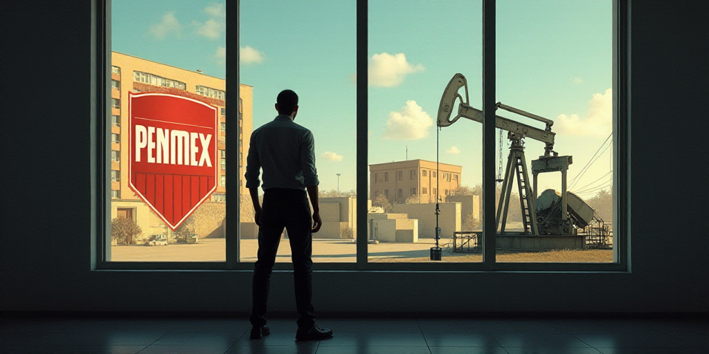 a man standing in front of a window with a penmex logo on it and a building in the background, Féli