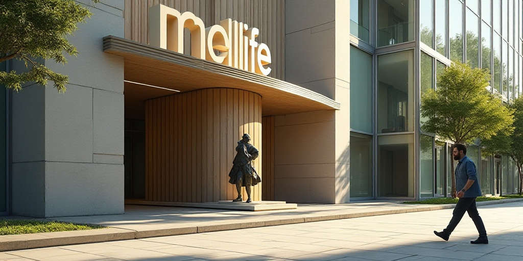 a man walking down a sidewalk next to a tall building with a sign on it that says medlife, Carlos Fr
