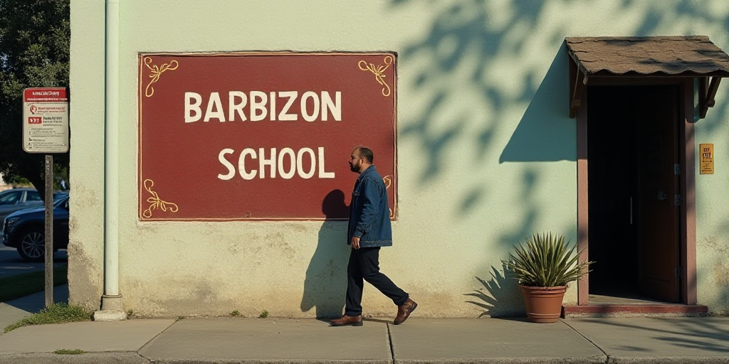 a man walking past a building with a sign on it's side and a man walking past it, Carlos Trillo Name