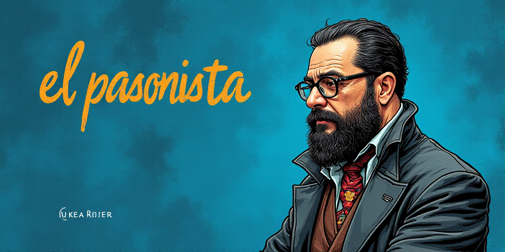 a man with a beard and glasses standing in front of a blue background with the words, el pasonista,