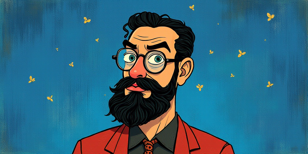 a man with a beard and glasses standing in front of a blue background with the words, el pasonista,