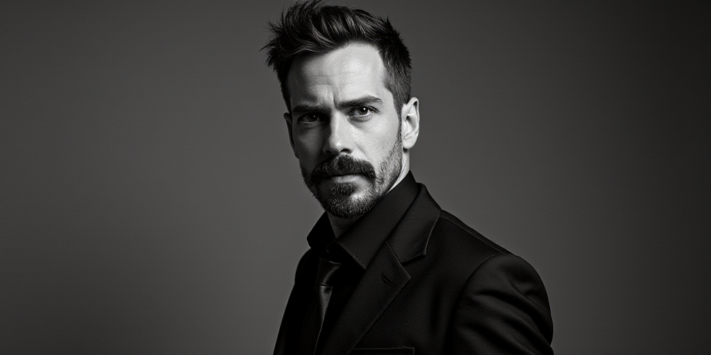 a man with a goatee and a tie on posing for a picture in a black and white photo, Christian W. Staud