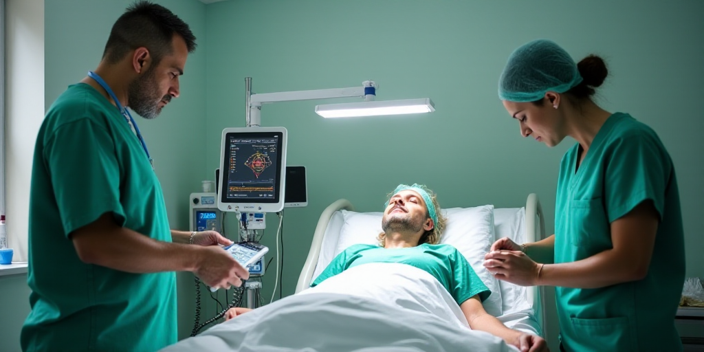 a nurse in a green shirt and a nurse in a green scrub suit in a hospital bed with a monitor, Ceferí