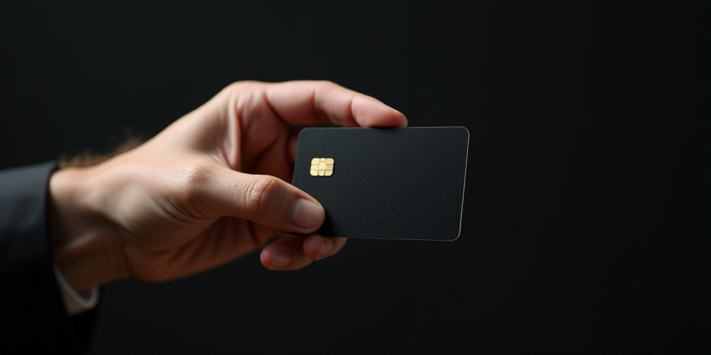 a person holding a black kapital bank card in their hand with a white background and a black backgro