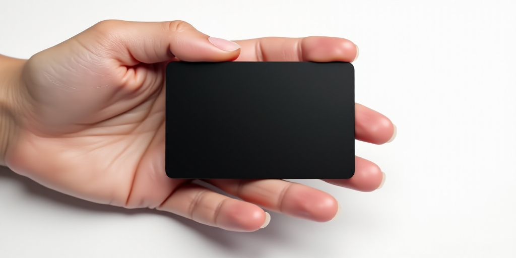 a person holding a black kapital bank card in their hand with a white background and a black backgro