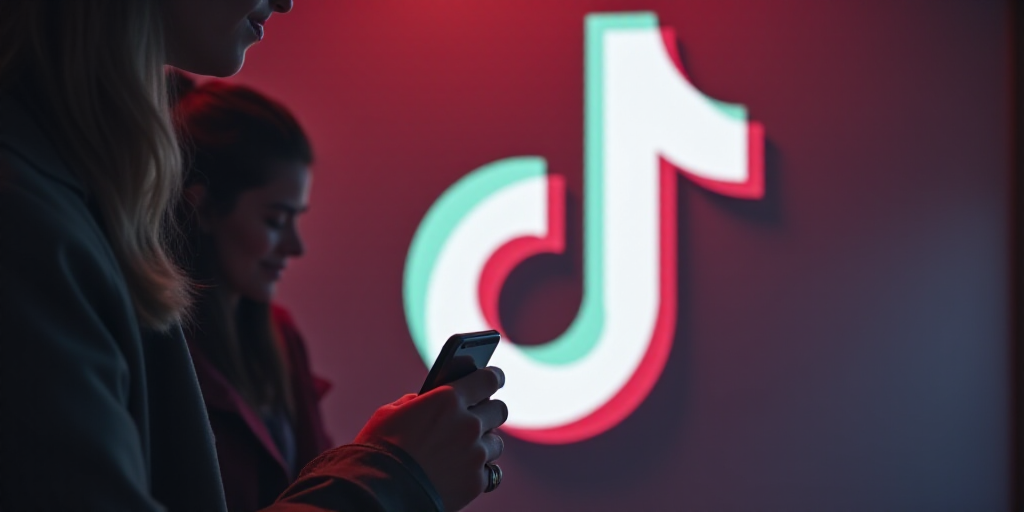 a person holding a smart phone in their hand in front of a tik tok logo on a wall, Carlos Trillo Nam