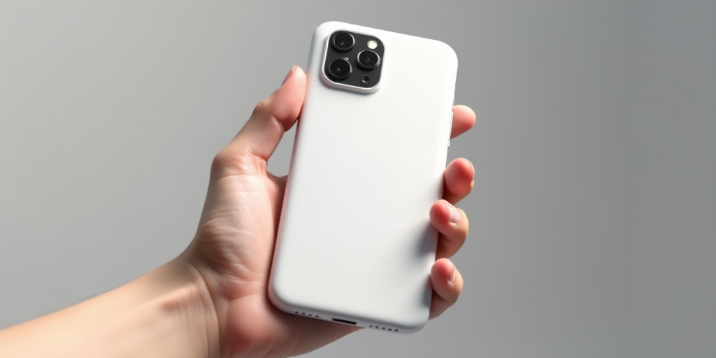 a person holding a white cell phone in their hand with a camera on it's back side and a camera on th