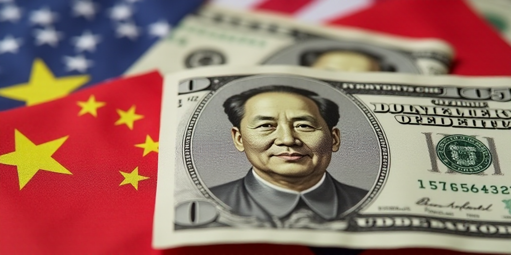 a pile of chinese and american flags and money bills with a portrait of president mao on them, with