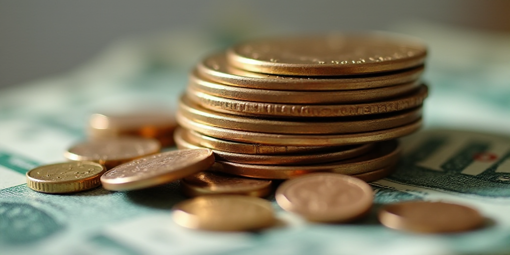 a pile of money with a penny on top of it and a coin on the bottom of the pile, Avgust Černigoj, ma