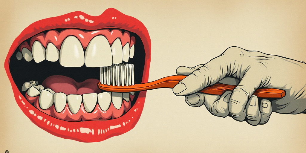 a poster with a diagram of the procedure for removing a tooth with a toothbrush and a toothbrush, Di