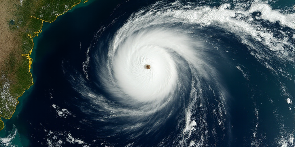 a satellite image of a hurricane in the ocean with a yellow line indicating the location of the hurr