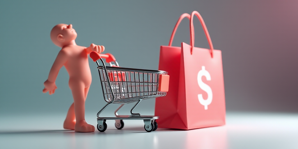 a shopping cart next to a bag and a bag of bags with the logo of a store on it, Bourgeois, toy, a st