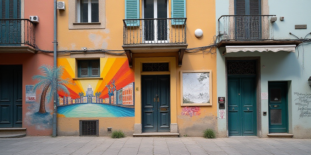 a sign is shown on the side of a building with a sign in front of it that says, sabadell, Carles Del